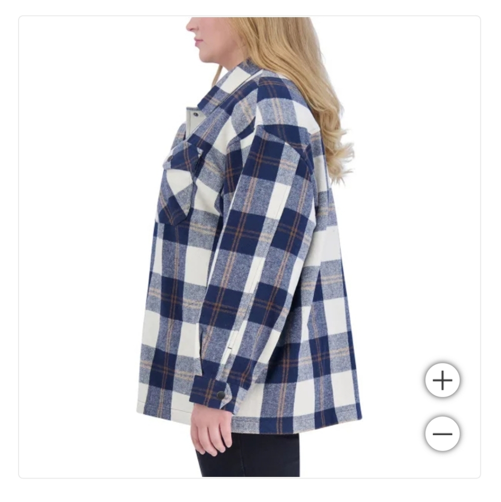 Plaid Shacket Shirt Jacket Snap Down Pockets Oversized Wool Blend NEW - Picture 7 of 9